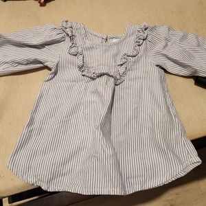 Striped Ruffled Neck Long Sleeve Shirt